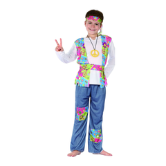 Hippie Boy Costume (Shirt, Vest, Pants, Belt, Necklace, and Headband) - Small Size (110-120cm) | 98628