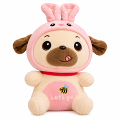 Cute Pug Plush Toy with Pink Bunny Hood | W3216