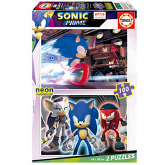 Educa Sonic Prime - 2 Puzzles 100 pcs (Neon Fluorescent) | 19629