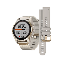 Garmin fēnix 7S Sapphire Solar - Cream Gold Titanium with Cream Heathered Nylon Band - 42mm - Sapphire Solar | 010-02539-39