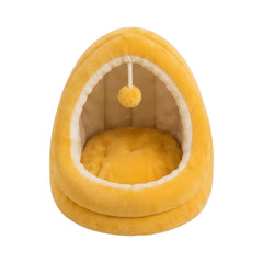 Cat Tree House Cozy & Warm Pet Cave Bed - Yellow, 40cm