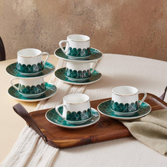 Karaca Zumrut Coffee Cup Set for 6 People - 100 ml Coffee Cups | 153.03.06.8113