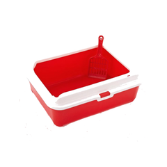 Red Cat Litter Box with Scoop - Durable Plastic, Easy to Clean