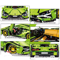 MJI, Creative LEGO-style construction sets, 8600 1254pcs Super Sport Racing Car Building Block Set - Green | MJI-8600