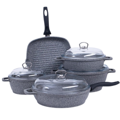Falez Silico-Cast 9-Piece Cookware Set & Metal Lids (Gray) | HUR-A-15092