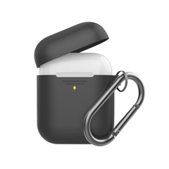 Promate Slim Silicon case for Apple Airpods with Carabiner Hook - Black | GRIPCASE