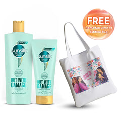Sunsilk Out With Damage Shampoo 350ml + Conditioner 170ml, Get Free Bag