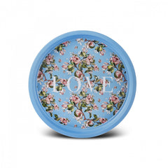 Karaca Love Round Serving Tray Blue Floral 35 cm Metal | 153.09.01.3986
