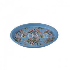 Karaca Love Round Serving Tray Blue Floral 35 cm Metal | 153.09.01.3986