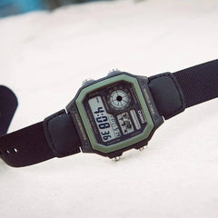 Casio Digital Men Watch Black Case, Green Dial , Black Fabric Band | AE-1200WHB-1BVDF
