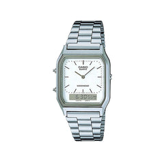 casio-3h-men-watch- Unisex Watch Silver Dual Time | AQ-230A-7DMQ