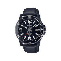 Casio casio-men-3h-watch- Men's Watch Black 45mm Leather Strap | MTP-VD01BL-1BVUDF