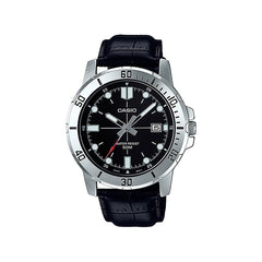 Casio men 3h watch Black Leather Silver | MTP-VD01L-1EVUDF