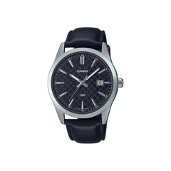 Casio men 3h watch Black Leather 48mm | MTP-VD03L-1AUDF