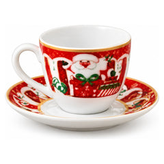 Christmas Santa Claus Ceramic Coffee Cup & Saucer Set - Red & White - 6 Cups | ALS10386