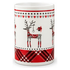 Christmas Ceramic Mug with Festive Nordic & Plaid Designs - Red & White - 1 Piece | B94