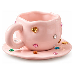 Mug & Saucer Set with Decorative Gemstones | AL10813