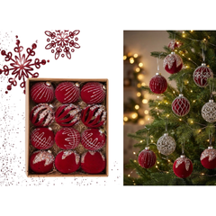 Christmas Velvet Glitter Ball Ornaments 6cm - Red - 12 Pieces | AL0291