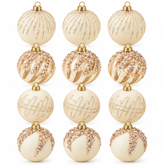 Christmas Ball Ornaments Set of 12 6cm - Ivory Gold | AL0293
