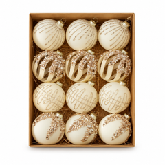Christmas Ball Ornaments Set of 12 6cm - Ivory Gold | AL0293