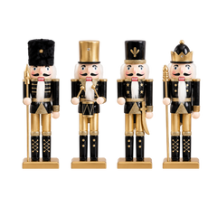 Wooden Nutcracker Soldiers Christmas Decoration Black and Gold 4pcs | ALTN3010ABCD