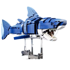 MJI, Creative LEGO-style construction sets, Mecha Shark Building Blocks Set, 687 Pieces Kit with Base | MJI-13054