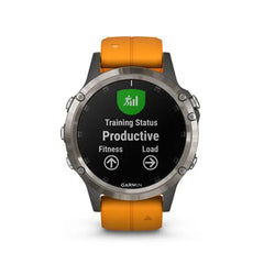 Garmin Fenix 5 Plus Premium Multi-Sport GPS Watch with Maps, Music, Metrics and More - Sapphire, Titanium with Solar Flare Orange Band | 010-01988-04