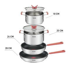 Tefal Optispace Cookware Set - Pan 24cm & 28cm, Casserole 18 cm & 20 cm + Lid | G720S604