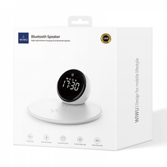 WIWU Wi-w017 15w Wireless Charger With Alarm Clock and Bluetooth Speaker White | WI-W017-WT