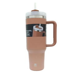 Masterpro Double Wall Tumbler Stainless Steel with PP Straw & Silicone Ring, 1.2l - Brown | BGMP-6802BR