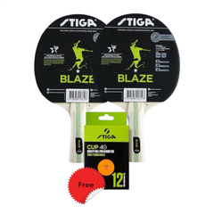 Stiga Blaze 1-Star Table Tennis Rackets (2) - Free Stiga Ball Cup 40 Plus Balls