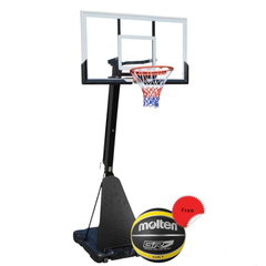 Heavy-Duty Adjustable Portable Basketball Hoop with Tempered Glass Backboard - Free Molten Basketball Ball | SO27-TG