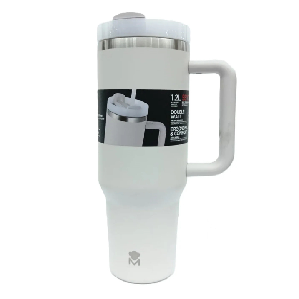 Masterpro Double Wall Tumbler Stainless Steel with PP Straw & Silicone Ring, 1.2l - Grey | BGMP-6802GY