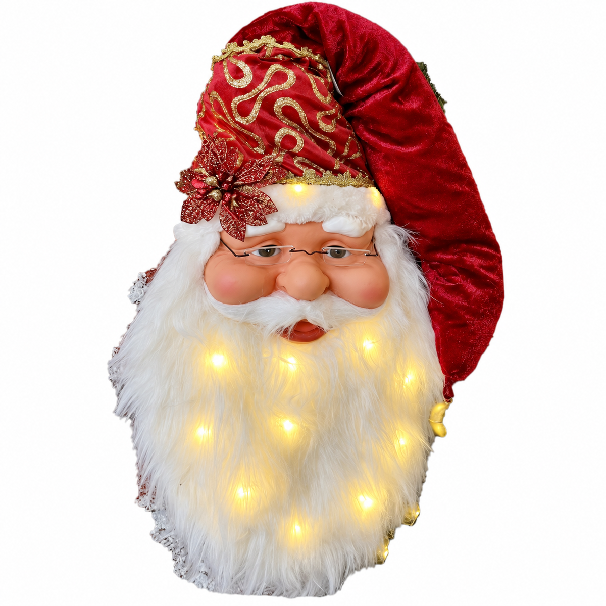 Light-Up Santa Head Christmas Decoration - Red & Gold | CK9182-01RG