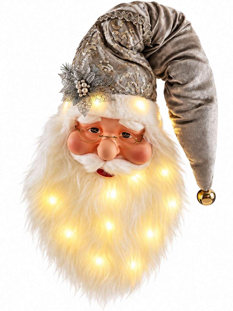 Christmas Light-Up Santa Head Hanging Decoration Silver | CK9184-01S