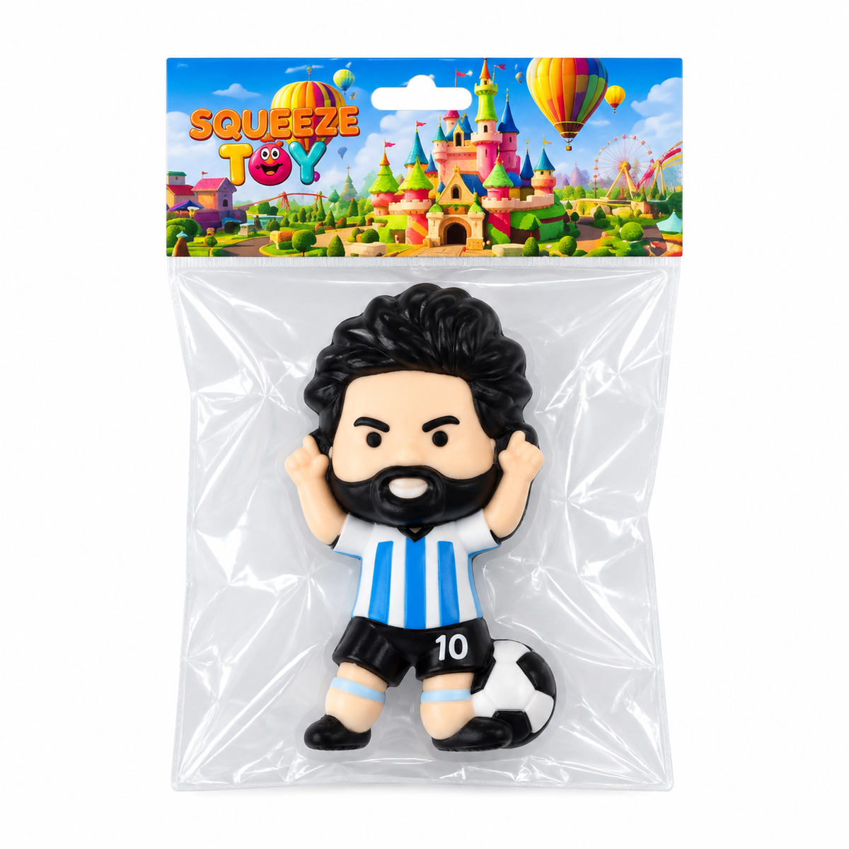 Squeeze Toy Soccer Player Figure - Black-Haired Bearded Light Blue & White No.20 Celebration Pose | AL1096