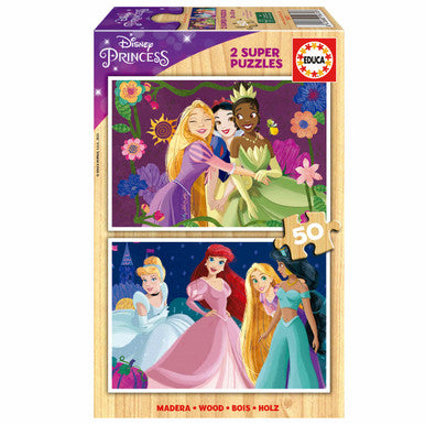 Educa Disney Princess - أحجيتان خشبيتان فاخرتان 50 قطعة | 19672