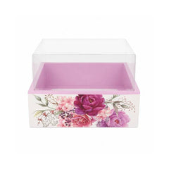 Floral Pink Square Gift Box with Clear Transparent Lid - 20x20x14cm | D52-PR