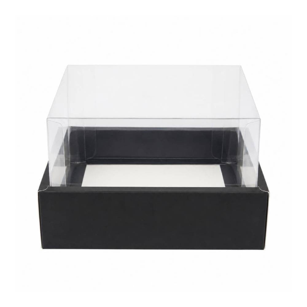 Black Square Gift Box with Clear Transparent Lid - 25x25x15cm | D44-BK
