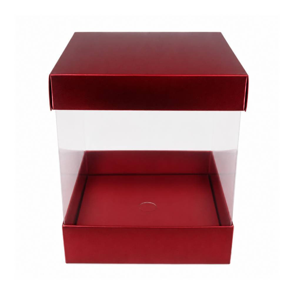 Red Square Display Gift Box with Clear Transparent Window - 25x25x30cm | D24-RD