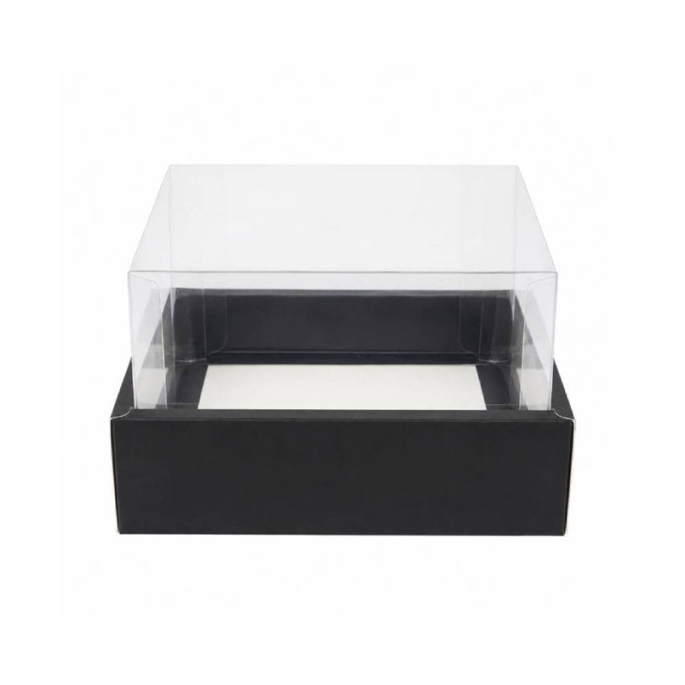 Black Square Gift Box with Clear Transparent Lid - 20x20x14cm | D43-BK