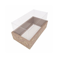 Floral Kraft Rectangular Gift Box with Clear Transparent Lid - 14x25x13cm | D55-GR