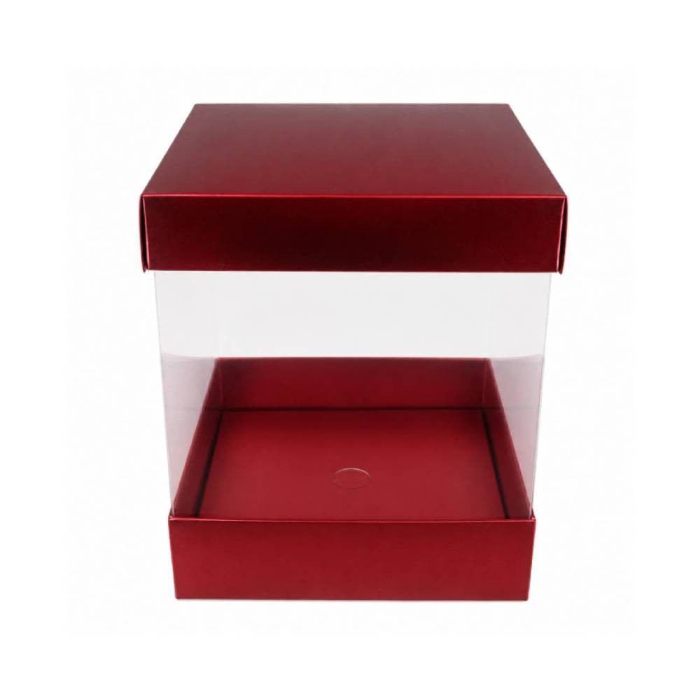 Red Square Display Gift Box with Clear Transparent Window - 20x20x24cm | D23-RD
