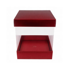 Red Square Display Gift Box with Clear Transparent Window - 20x20x24cm | D23-RD