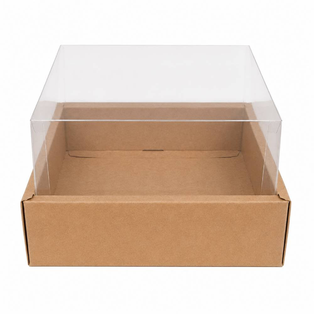 Kraft Brown Square Gift Box with Clear Transparent Lid - 30x30x16cm | D42-BR