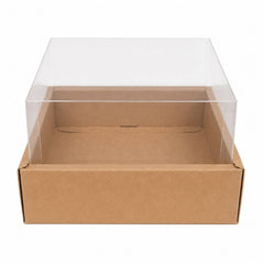 Kraft Brown Square Gift Box with Clear Transparent Lid - 30x30x16cm | D42-BR