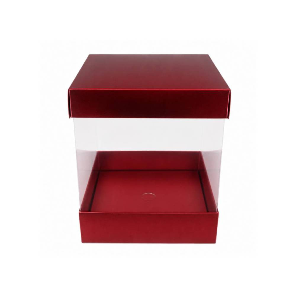 Red Square Display Gift Box with Clear Transparent Window - 15x15x19cm | D22-RD