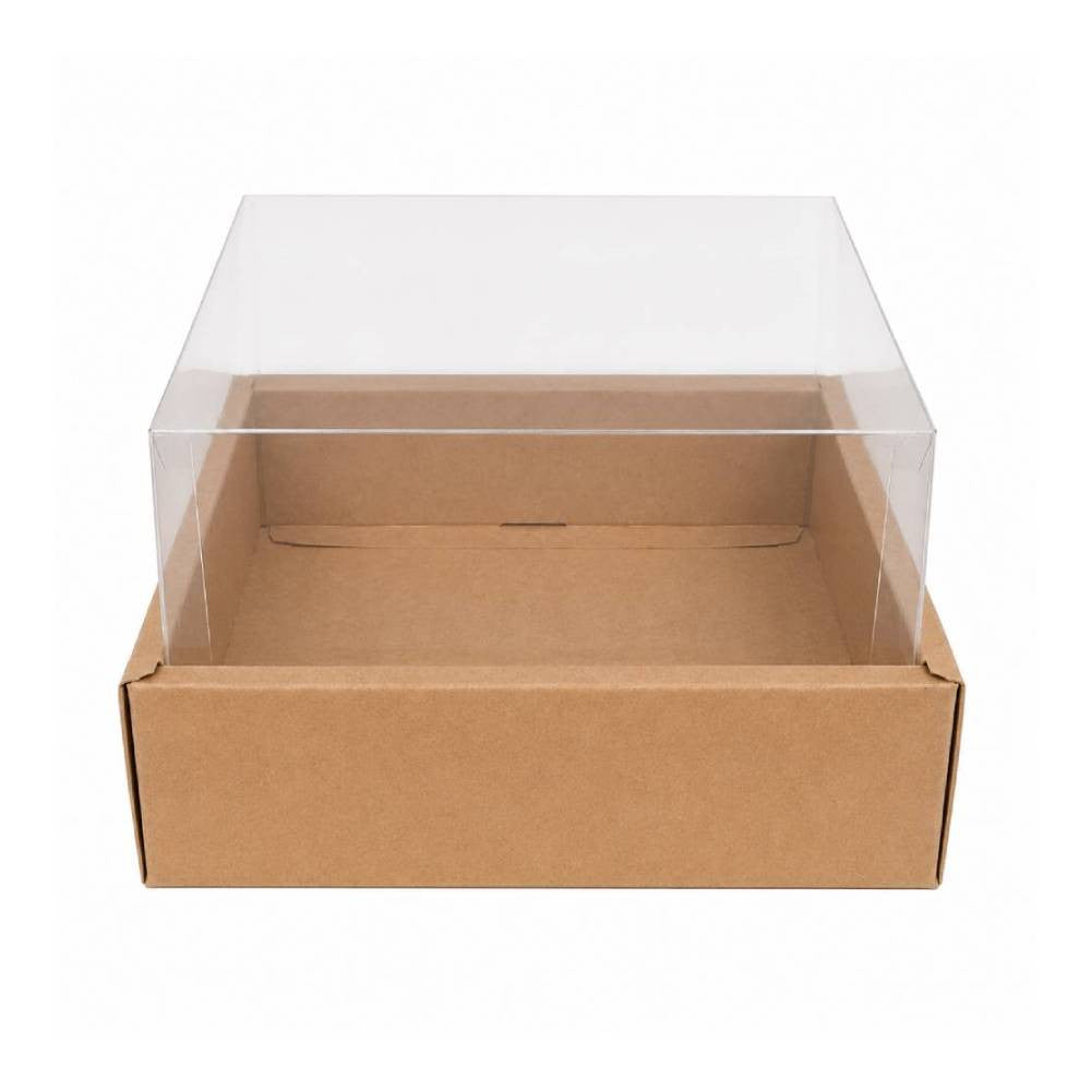Kraft Brown Square Gift Box with Clear Transparent Lid - 25x25x15cm | D41-BR