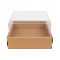 Kraft Brown Square Gift Box with Clear Transparent Lid - 25x25x15cm | D41-BR