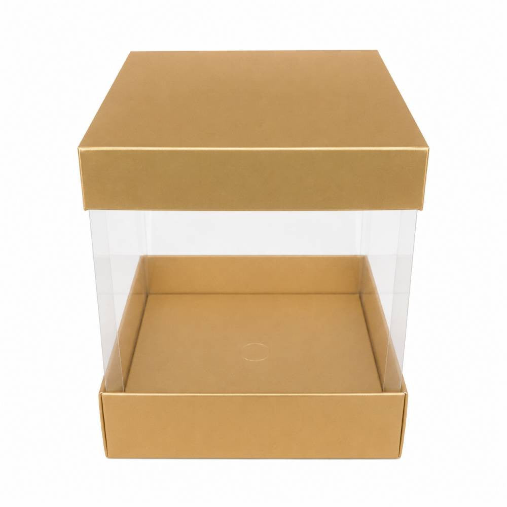 Gold Square Display Gift Box with Clear Transparent Window - 25x25x30cm | D21-GD